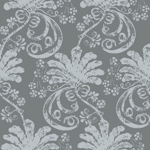 Textured Tonal Palmette floral bedroom wallpaper in grey // JUMBO scale