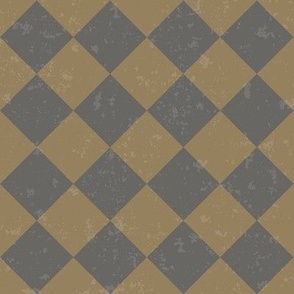 Diagonal Checkerboard with Texture in Dark Grey and Warm Brown - Small