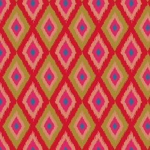DIAMOND IKAT Boho Woven Texture Style in Exotic Red Pink Blush Green Blue - SMALL Scale - UnBlink Studio by Jackie Tahara