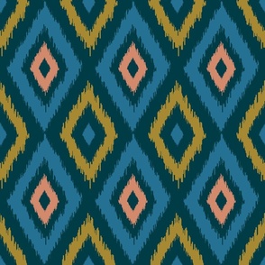 DIAMOND IKAT Boho Woven Texture Style in Exotic Blue Green Blush Dark Teal - LARGE Scale - UnBlink Studio by Jackie Tahara