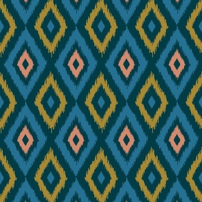 DIAMOND IKAT Boho Woven Texture Style in Exotic Blue Green Blush Dark Teal - MEDIUM Scale - UnBlink Studio by Jackie Tahara