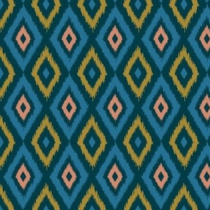 DIAMOND IKAT Boho Woven Texture Style in Exotic Blue Green Blush Dark Teal - SMALL Scale - UnBlink Studio by Jackie Tahara