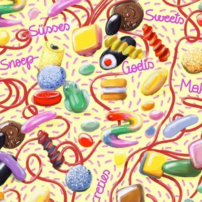 Colorful Nordic Sweets and Savoury Treats on Buttery Yellow // International Sweets
