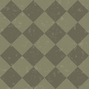 Diagonal Checkerboard With Texture_Dark Olive Green on Olive Green