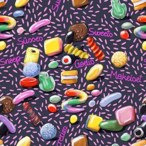 Colorful Nordic Sweets and Savoury Treats with Pink Sprinkles on Dark Gray // International Sweets