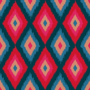 DIAMOND IKAT Boho Woven Texture Style in Exotic Red Pink Blue Blush Dark Teal - LARGE Scale - UnBlink Studio by Jackie Tahara