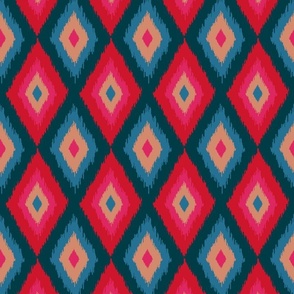 DIAMOND IKAT Boho Woven Texture Style in Exotic Red Pink Blue Blush Dark Teal - MEDIUM Scale - UnBlink Studio by Jackie Tahara