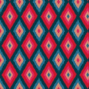 DIAMOND IKAT Boho Woven Texture Style in Exotic Red Pink Blue Blush Dark Teal - SMALL Scale - UnBlink Studio by Jackie Tahara