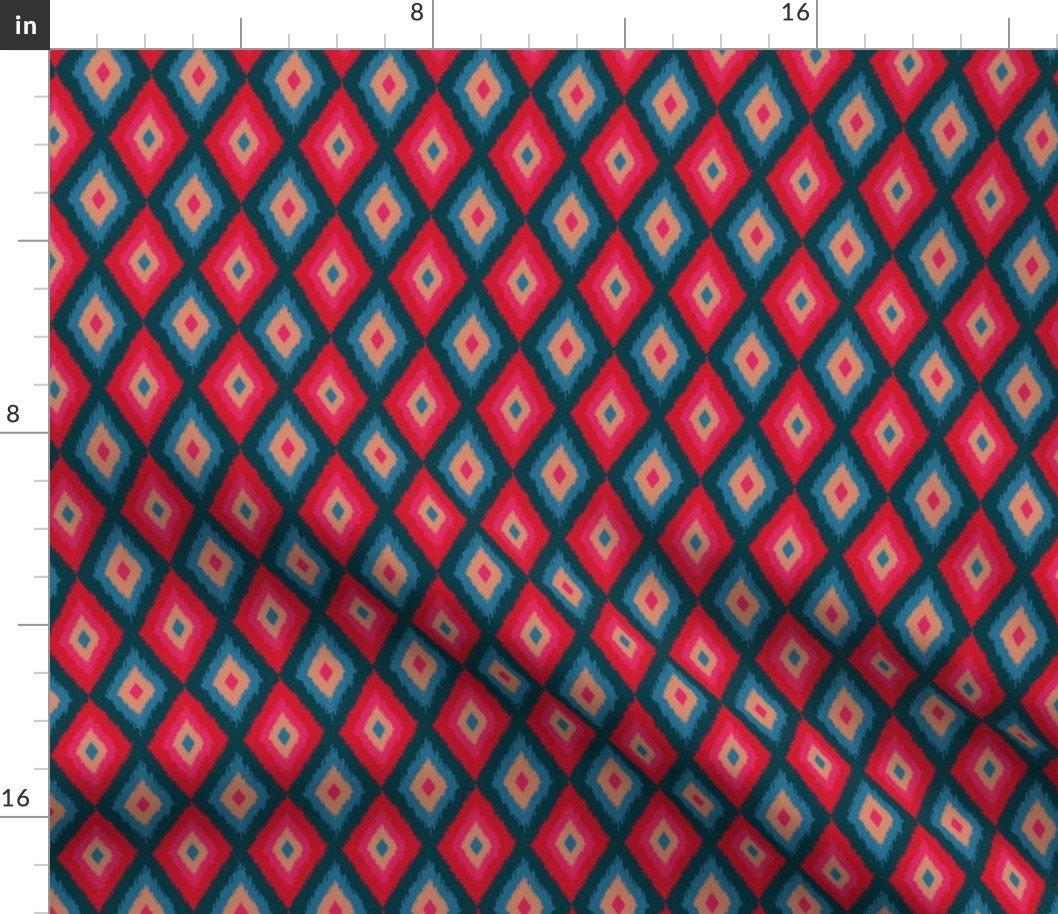 DIAMOND IKAT Boho Woven Texture Style in Exotic Red Pink Blue Blush Dark Teal - SMALL Scale - UnBlink Studio by Jackie Tahara