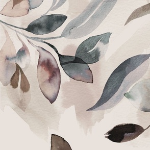 Neutral Mystic leaves watercolor Grey Beige Jumbo Large