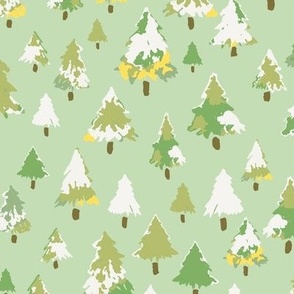 579 - Medium scale Christmas trees in organic hand painted soft mustard, sap green and off white watercolour, for kids/children decor, rustic cabin pillows and table runners, children’s autumn apparel, fall decor 
