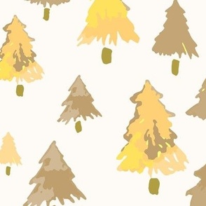 579 - Large scale Christmas trees in organic hand painted tan, yellow and mustard watercolour, for kids/children decor, rustic cabin decor, wallpaper, duvet covers, curtains and table cloths