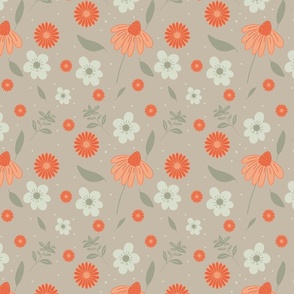 Orange Floral on Tan