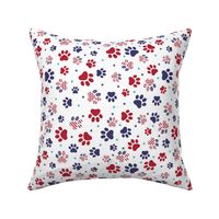 Dog Small Paw Print Patriotic Star-Spangled Flag Print Red and Blue on White