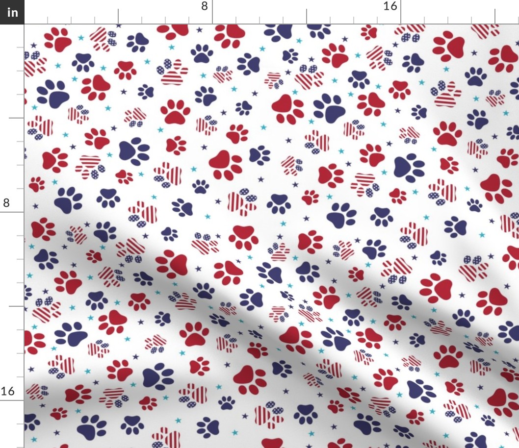 Dog Small Paw Print Patriotic Star-Spangled Flag Print Red and Blue on White