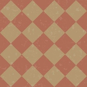 Diagonal Checkerboard with Texture in Gold and Red - Small