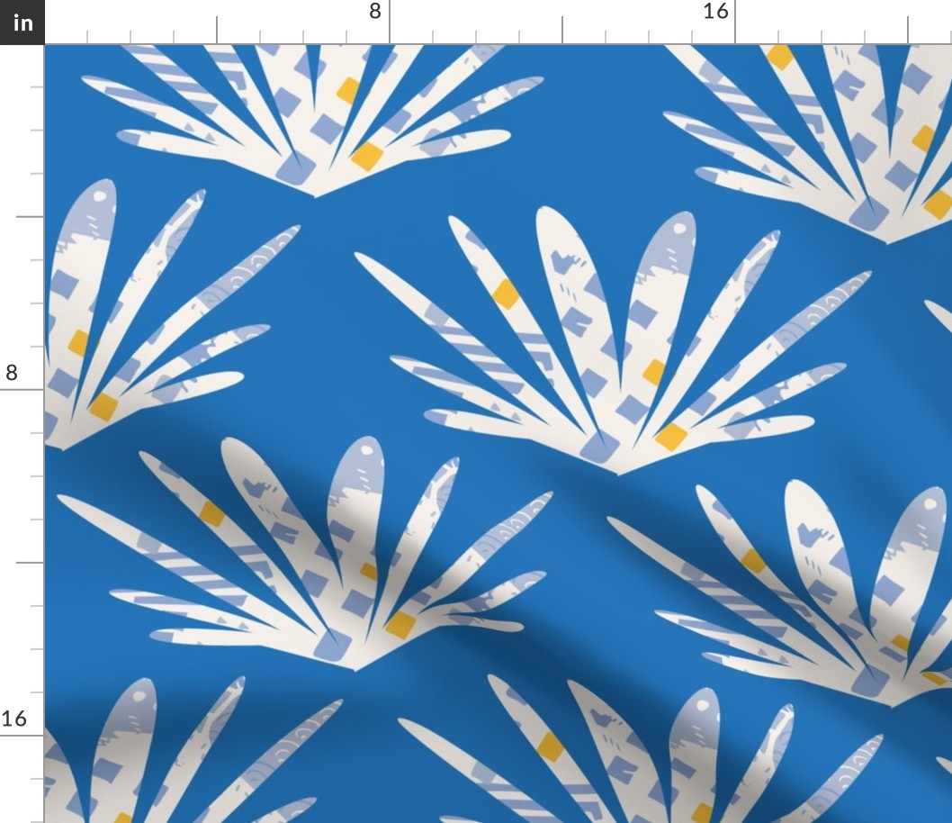 Medium - Blue background modern textured floral wallpaper - abstract white flower design