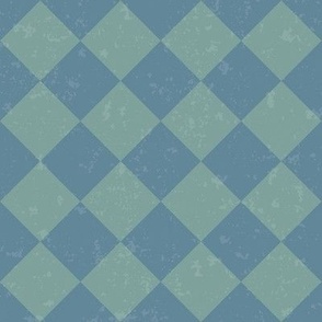 Diagonal Checkerboard with Texture in Green and Denim Blue - Small