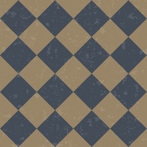 Diagonal Checkerboard with Texture in Grey Blue and Brown - Small