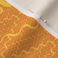 Lacey Vintage Damask with delicate filigree stripes Large scale Yellow on Orange