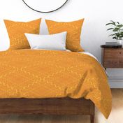 Lacey Vintage Damask with delicate filigree stripes Large scale Yellow on Orange