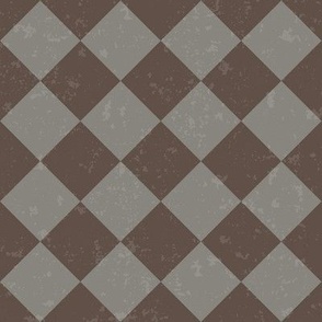 Diagonal Checkerboard with Texture in Grey and Dark Brown - Small