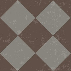 Diagonal Checkerboard with Texture in Grey and Dark Brown - Medium