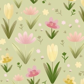 Springtime Floral Garden Pattern, Green