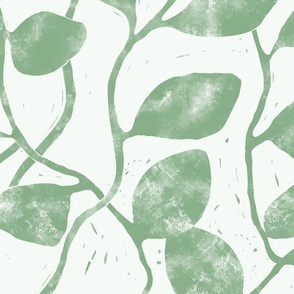 L - Earthy textured Vines and Climbing Leaves - Block Print Texture  - Botanical Wallpaper - Leaf Green