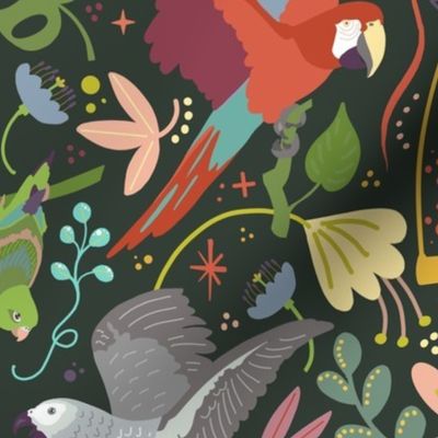 Medium Parrot Party, Forest Green