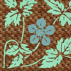 Flower And Leaves Hand Painted On Jute Flatweave