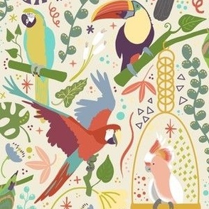 Small Parrot Party, Cream