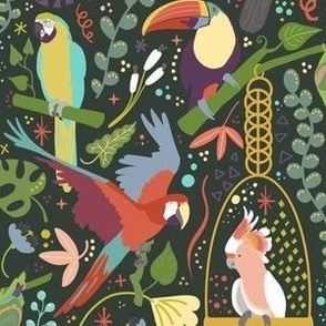 Small Parrot Party, Forest Green