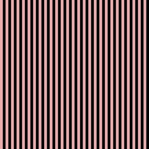 A fancy afternoon tea treat - pretty warm mid-pink and black stripes - 1/3 inch stripes