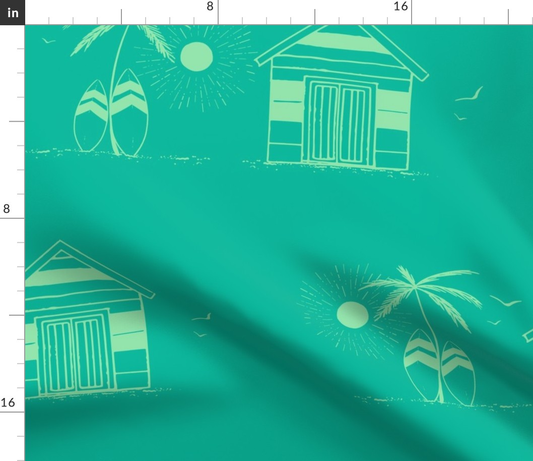 XL Beach Hut & Palm Escape Surf & Sun Seaside Celadon Emerald Jade Mint