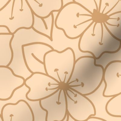 Large - Warm Floral minimalism – line work in light brown on light peach