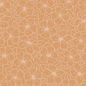 Large - Warm Floral minimalism – line work in cream on sandy brown