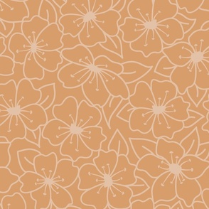 Jumbo - Warm Floral minimalism – line work in cream on sandy brown