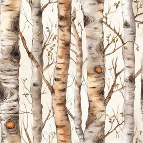 Watercolor Birch Trees forest