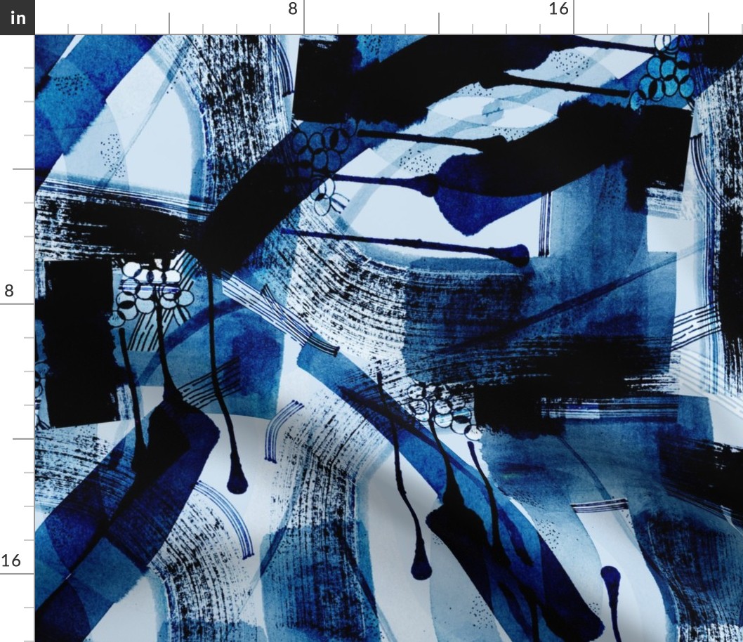 XL|Textured Tonal Denim Blue Abstract Shapes