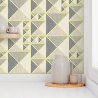 ‘Siracusa’ // Sicilian Pyramid Stud Tiles in Neutral Tones with Lemon Yellow Geometric Lines