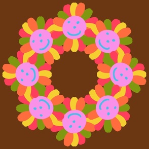 Smiling Flower Faces on Brown 6B3612 - Jumbo Size / Colorful Happy Smiles Face