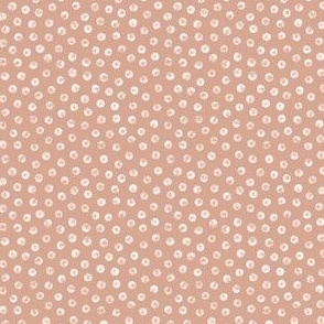 Tiny scale / Textured white dots on light brown / Organic small micro mini abstract spots and marks hand drawn distressed brush strokes round grunge polka circles / Warm neutrals pale soft dusty rose nude blush speckles shapes