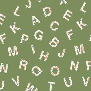 Multicolored Polka Dot Confetti ABC Alphabet Letters on Sage Green