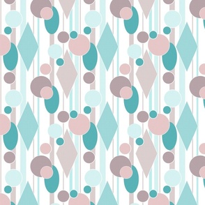 beige with turquoise pattern of retro geometric shapes