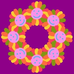  Smiling Floral Faces on Purple 8F0088 / Happy Face