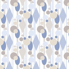 beige and blue pattern of retro geometric shapes