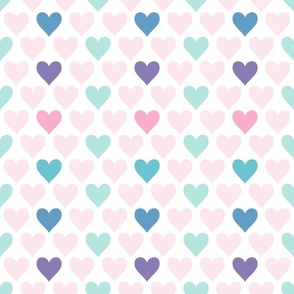 Pink, Teal, Blue, Mint, Purple and White Hearts for Girl Bedroom and Clothing - Small