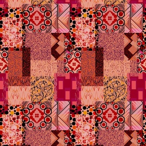 Seamless pattern in patchwork style from individual rectangles and squares with geometry and plant elements 4