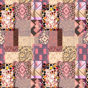 Seamless pattern in patchwork style from individual rectangles and squares with geometry and plant elements 6